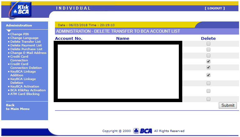 Cara Menghapus Transfer List (daftar transfer) di Klik BCA