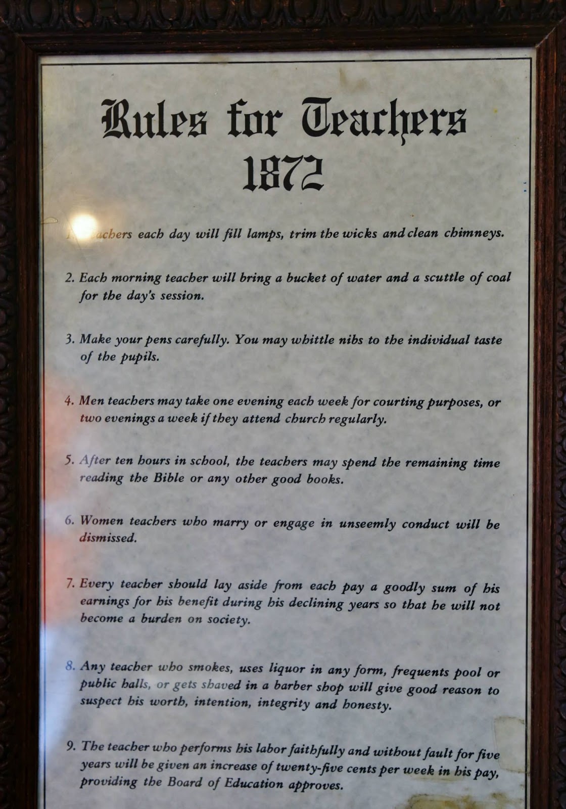 RULES  FOR  TEACHERS 1872 & 1915 
