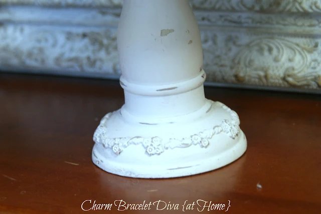 Goodwill white distressed candlestick DIY cake stand