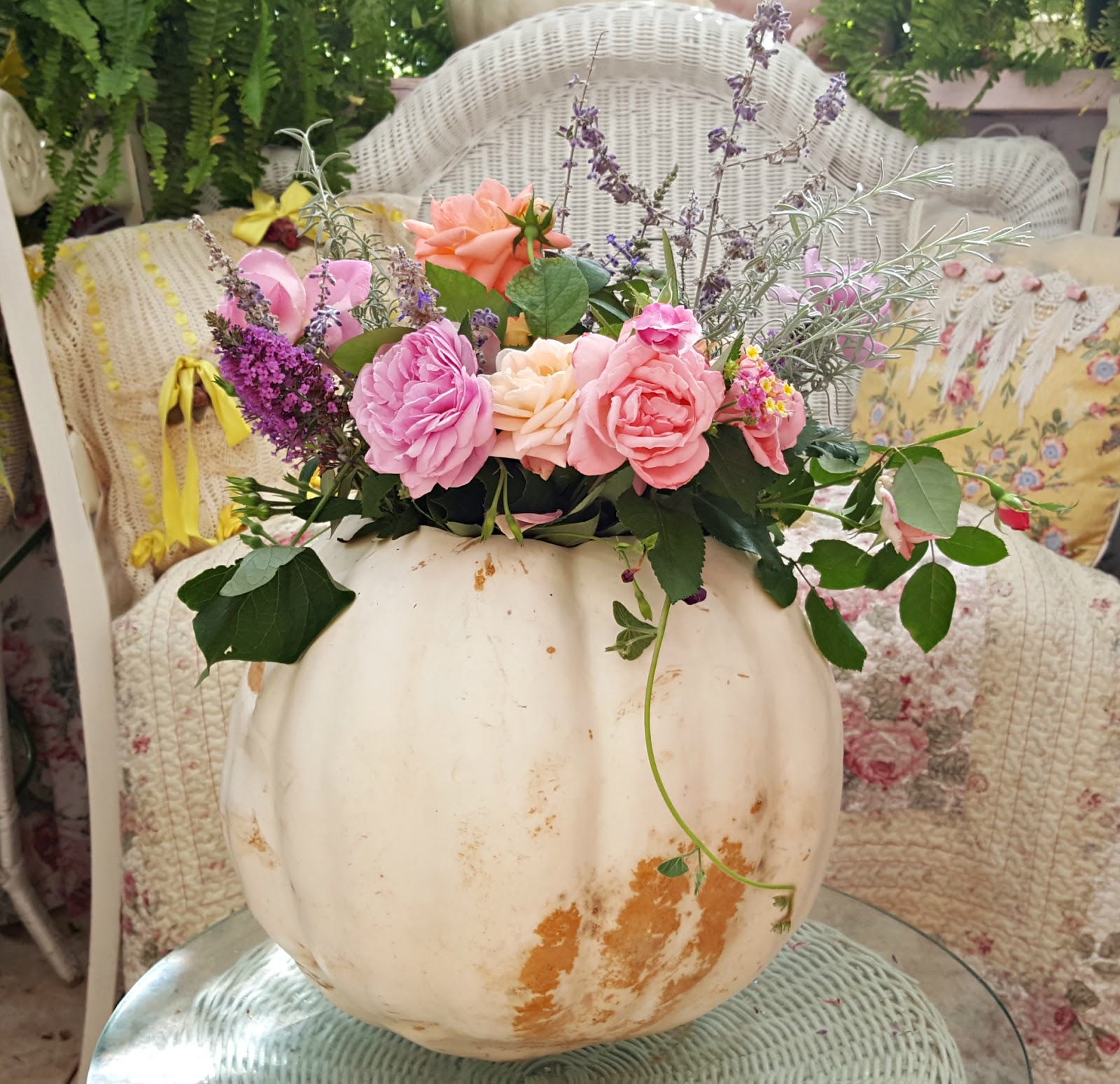 Penny's Vintage Home Pumpkin Flower Vase in the Fall Green House