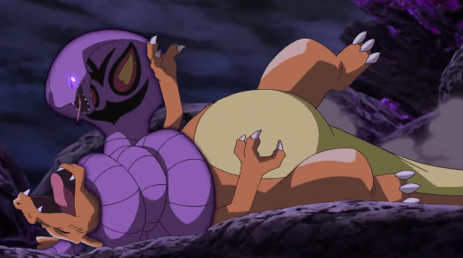 Pokémon the Movie I Choose You Arbok Wrap Charizard's neck to the ground
