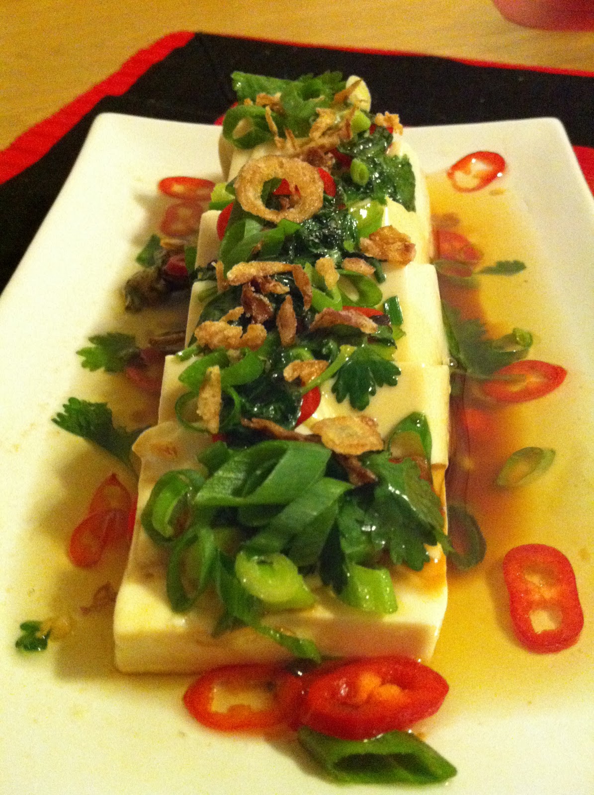 Roo Food Tofu with shallots, coriander and chilli