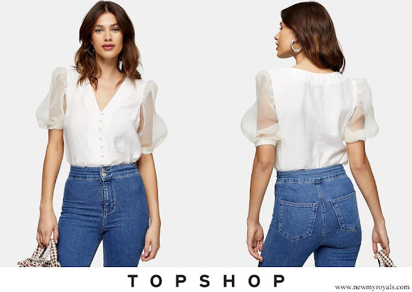 Meghan Markle wore Topshop Ivory Organza Sleeve Button Through Blouse
