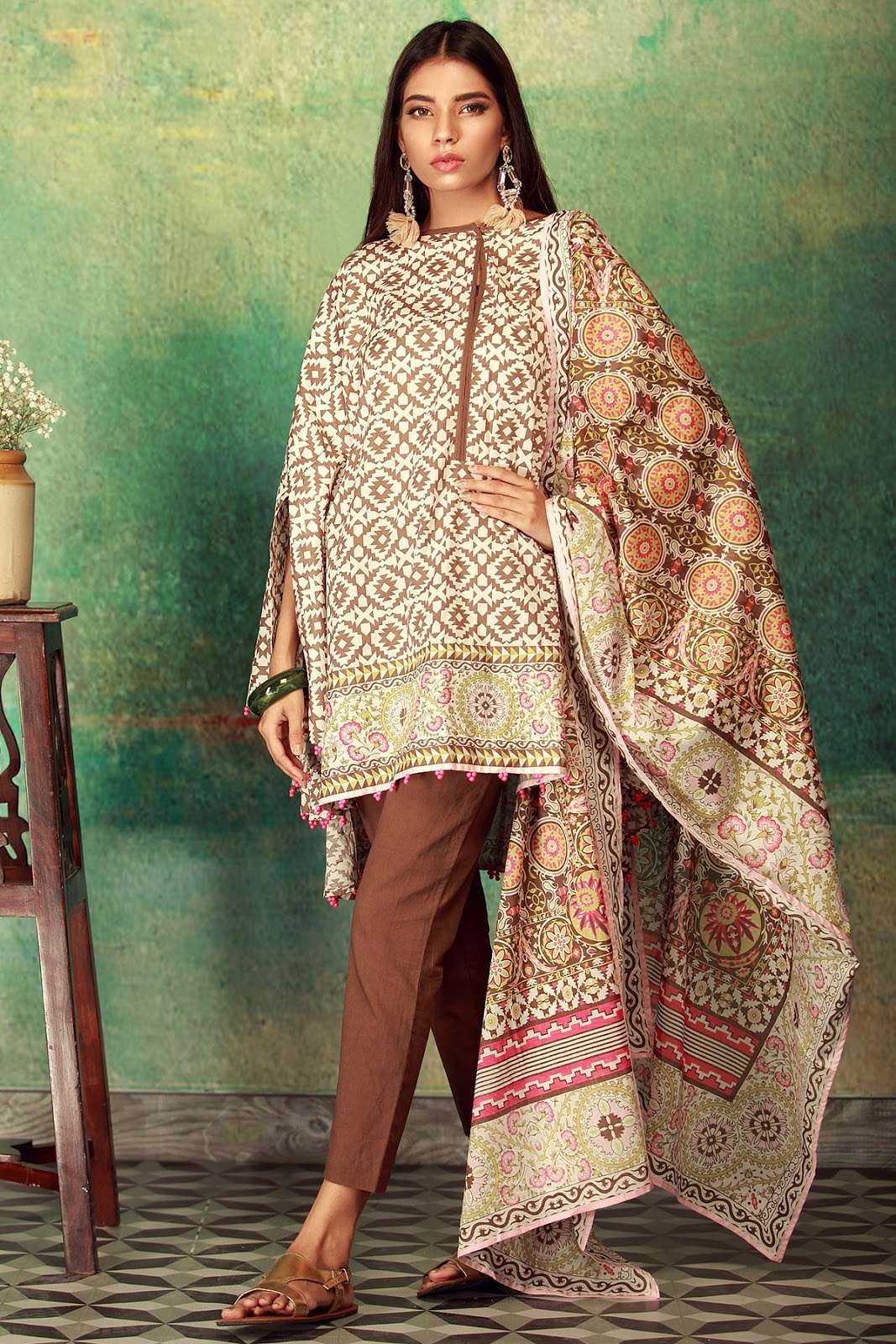 Khaadi Unstitched 3 Piece Mid Summer Collection 2017 A17517BROWN