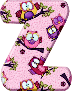 Abecedario Rosado con Búhos de Colores. Pink Alphabet with Owls. 