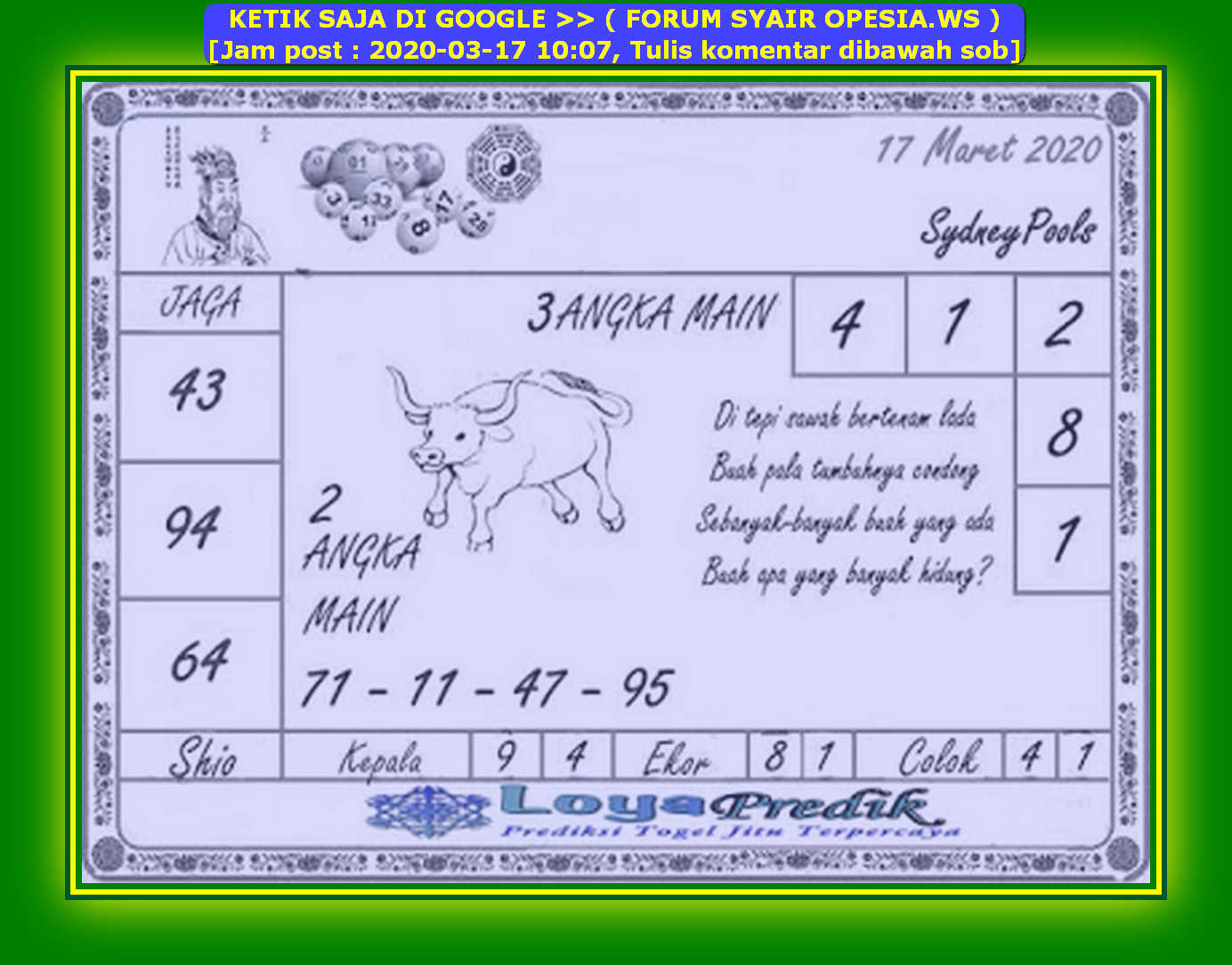 1 New Message Kode Syair Sydney 17 Maret 2020 Forum Syair Togel Hongkong Singapura Sydney