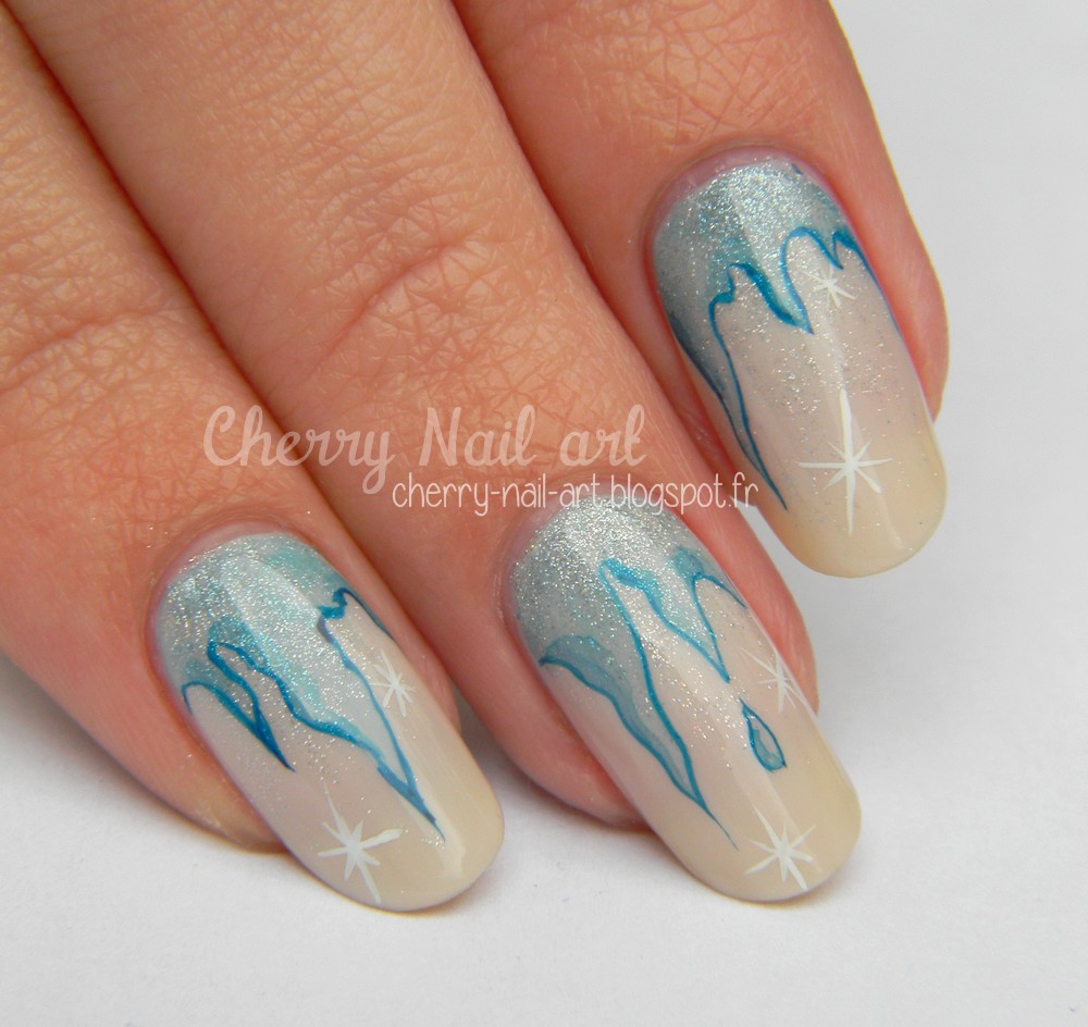 nail art hiver stalactite glace aquarelle