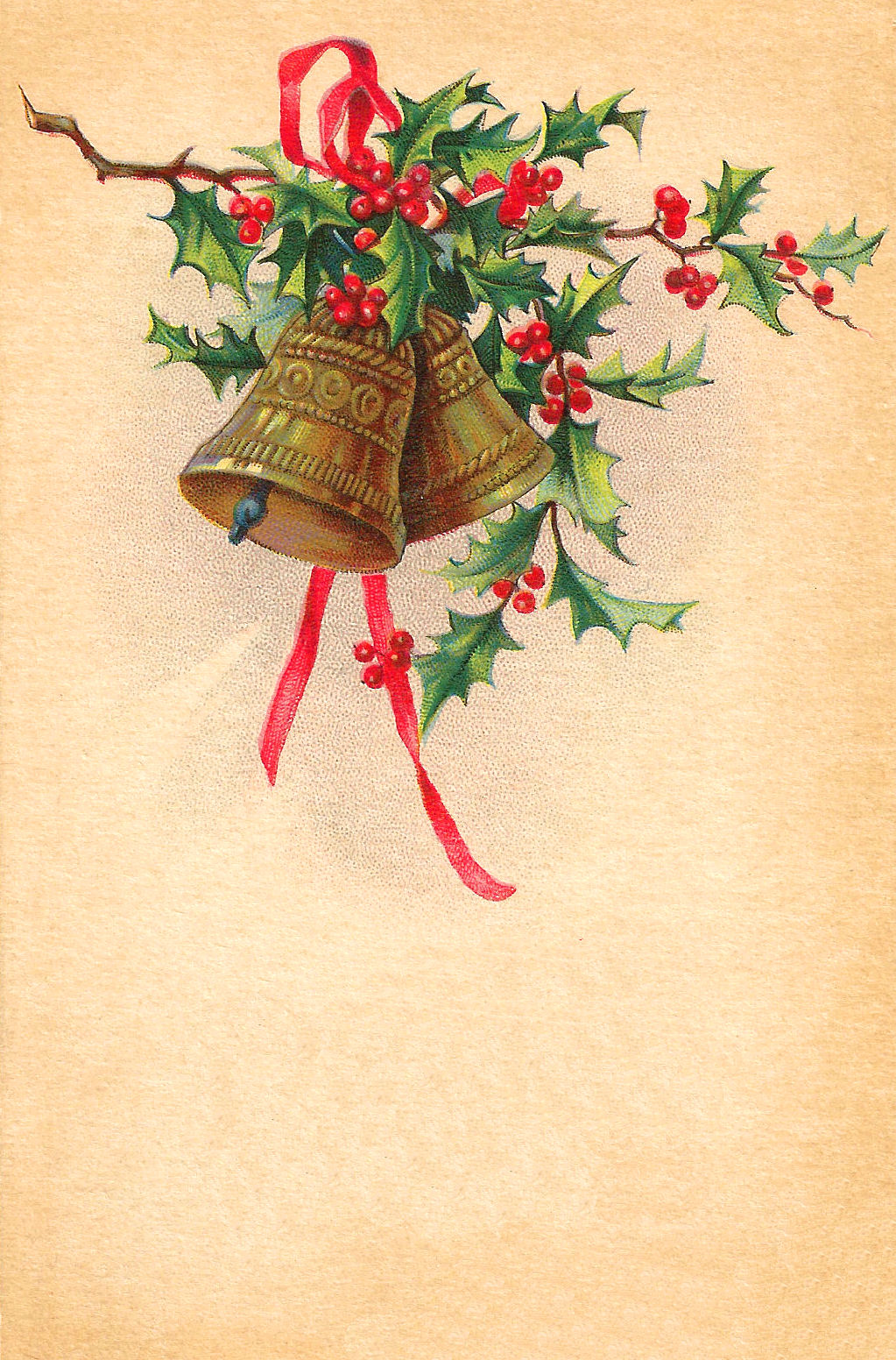 Antique Images: Christmas Holly Gold Bells Printable Clip Art