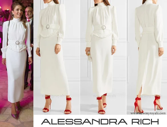 Queen Rania wore ALESSANDRA RICH Ruffle-trimmed stretch-cady gown