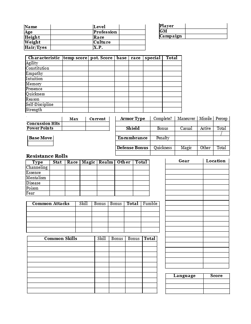 dont split the party rolemaster beta playtest resources rolemaster character sheet
