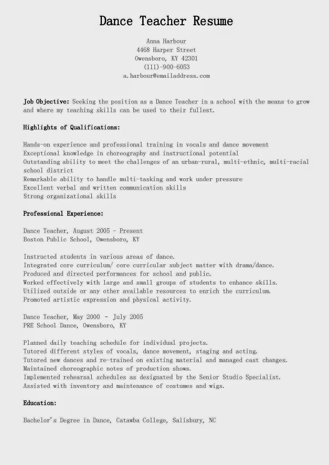 teacher resume samples