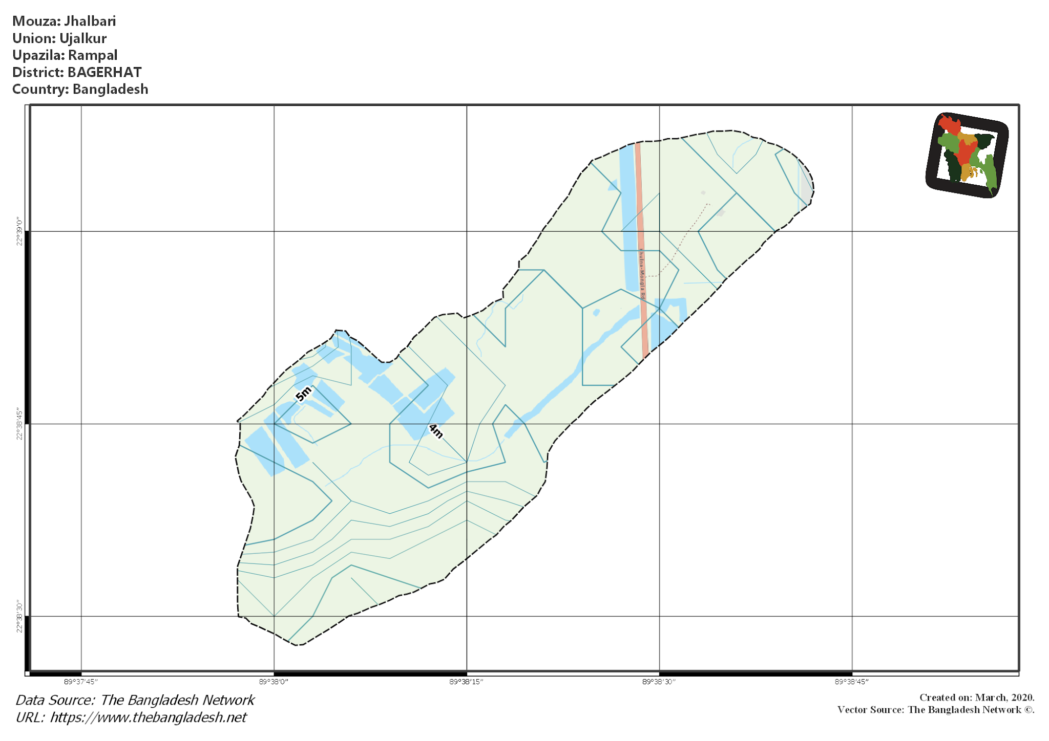 Map of Jhalbari Mouza of Rampal Upazila, BAGERHAT, Bangladesh.