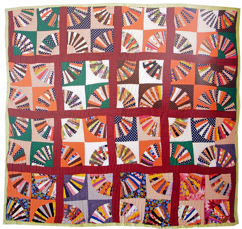 Unconventional & Unexpected: American Quilts Below the Radar by Roderick Kiracofe |  Fan. c1975-2000.  Found in Wood County, Texas Cotton, blends, Polyester. Hand quilted with green thread.