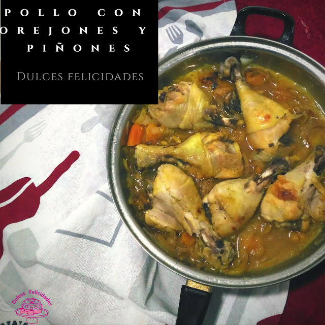 Pollo con orejones de albaricoque y piñones