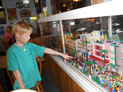 Casey noting the exact LEGO replica of Miami's South Beach.  Hurricane Grill, Marathon, FL