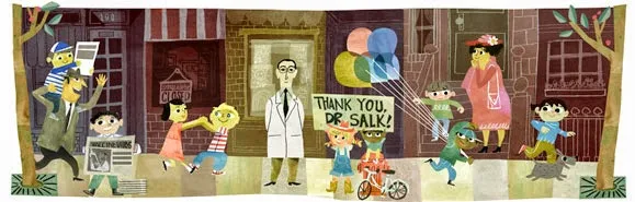 موقع البحث الشهير جوجل يحتفل بالذكرى ال 100 لميلاد يوناس سولك مخترع شلل الاطفال