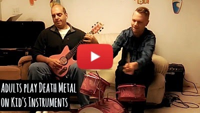 Watch these cool adult musicians consisting of Guitar designer Frank Pasquale and musician Drew Creal, unleash an incredible Slayer mash up of death metal on preschool kids instruments via geniushowto.blogspot.com cool adult kids music videos