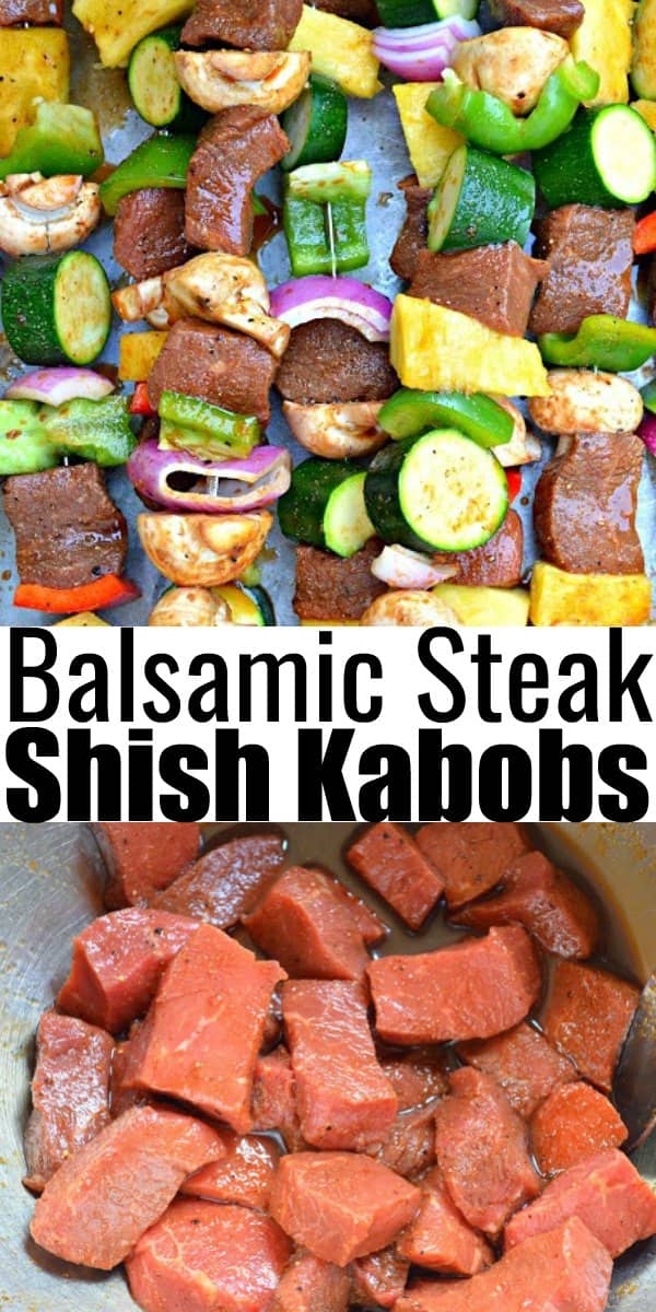 Steak Shish Kabobs with a Balsamic Marinade are a family favorite on the grill! Great for a party where everyone can make their own from Serena Bakes Simply From Scratch.