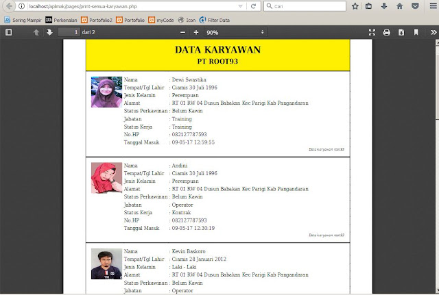 menampilkan semua data karyawan