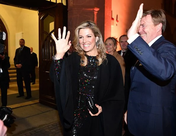 Queen Maxima wore Nina Ricci Sequinned dress from Fall 2015 Collection at dinner