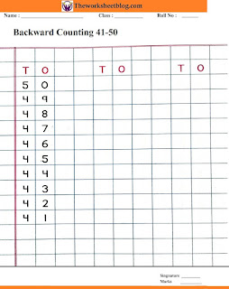 Backward counting 50-1 worksheets
