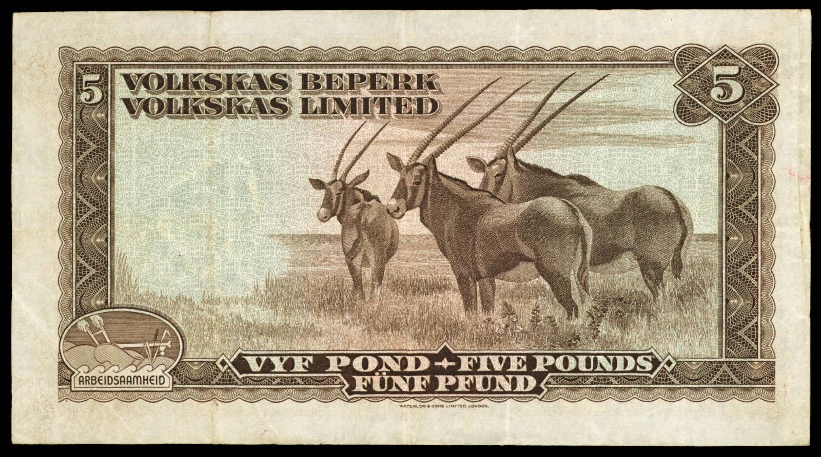 South West Africa 5 pound note 1959 Volkskas