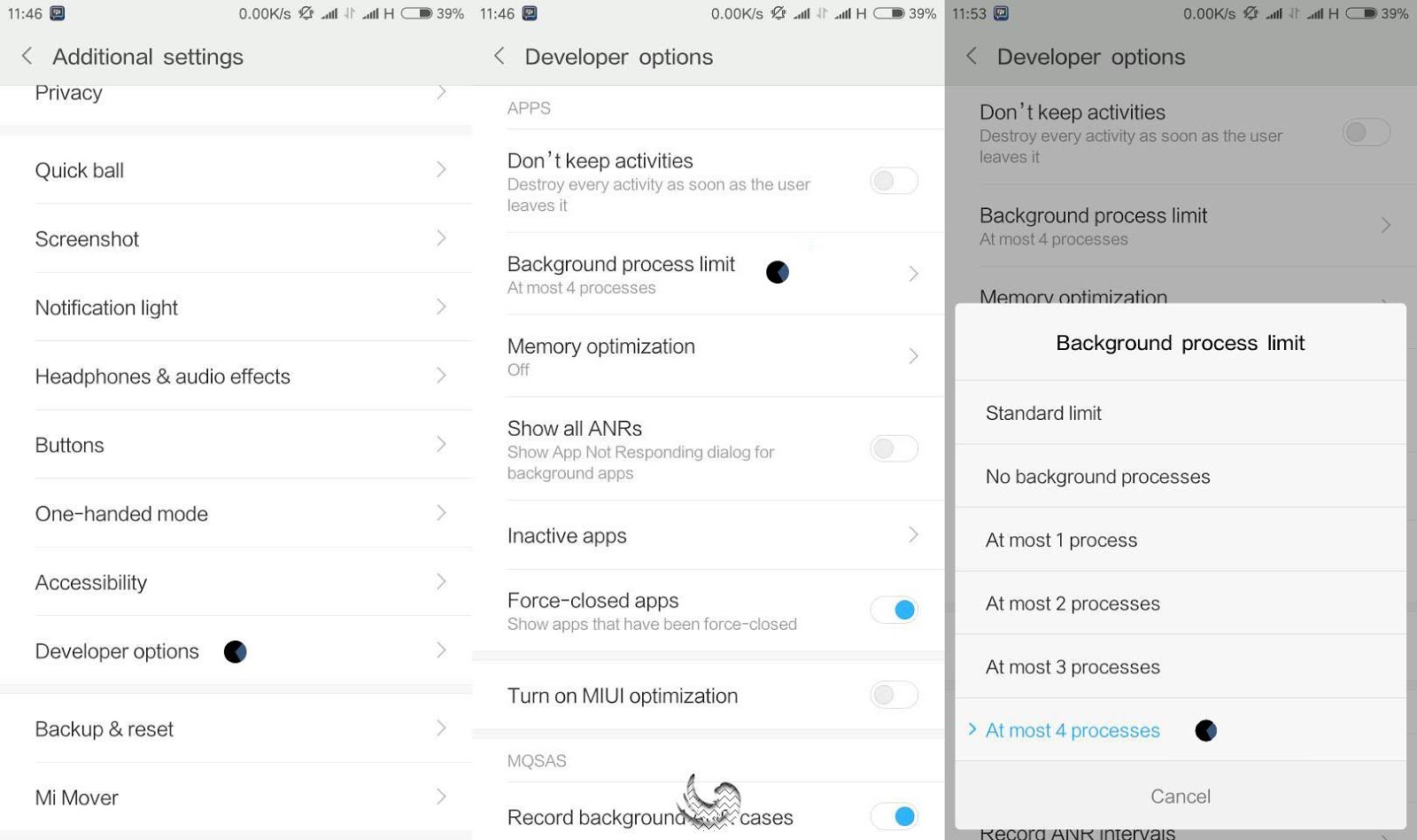 Additional Setting – Developer Options - Background process limit Additional Setting – Developer Options - Background process limit