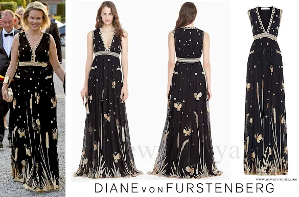 Queen Mathilde wore DVF Vivanette Embroidered Tulle Goddess Gown