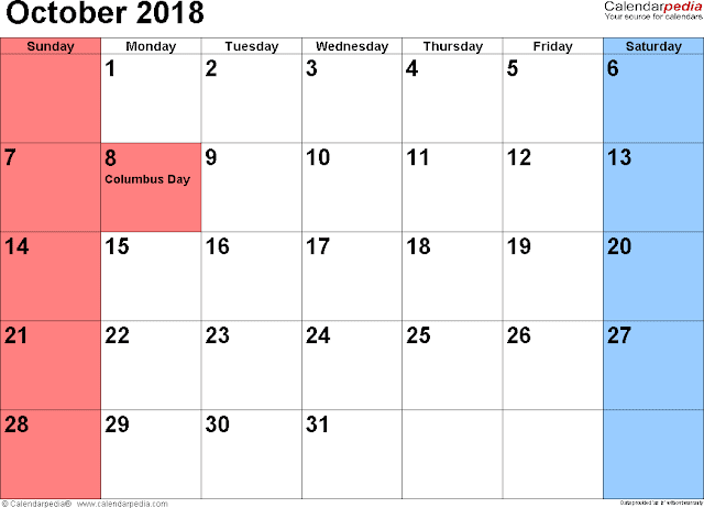 Print October 2018 Calendar, free October 2018 Calendar, printable October 2018 Calendar, October 2018 Calendar Printable, October 2018 Calendar template, October Calendar 2018, October 2018 Blank Calendar