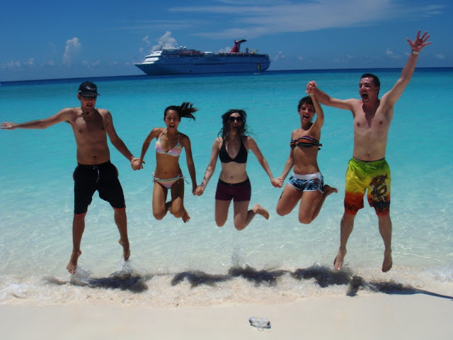 Cruise ship employees on beach
