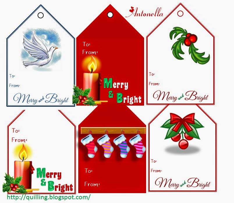 Free Merry and Bright Gift Tag Printable from Antonella at www.quilling.blogspot.com