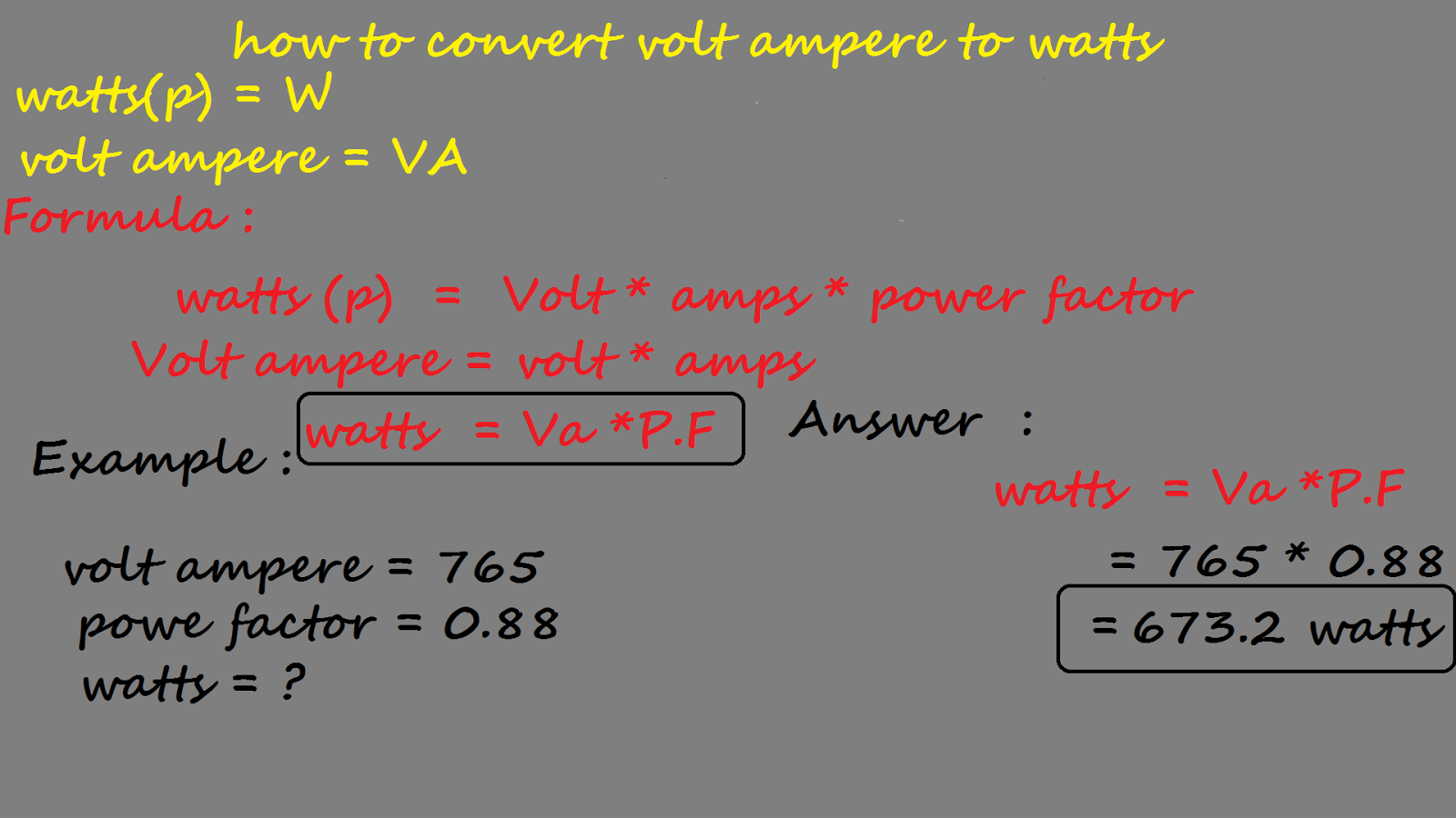 Basic Electrical Engineering how to convert volt ampere to watts