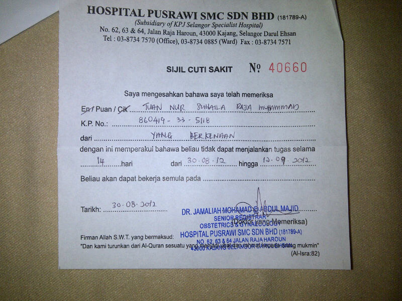 Ubat Tidur Tak Sedar - Contoh 1310