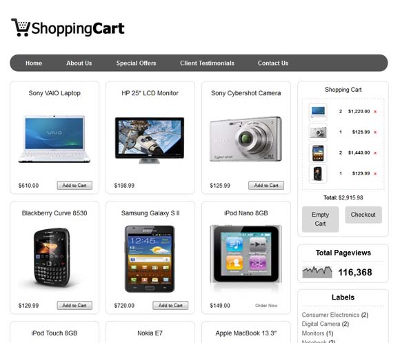 Shopping Cart Blogger Templates