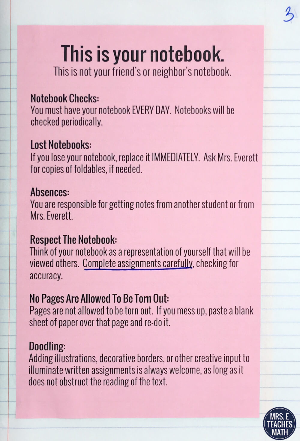 Interactive Notebook Setup Mrs. E Teaches Math