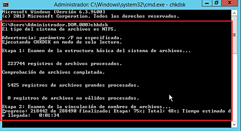 Pantallazos.es: Windows CHKDSK (Check Disk).