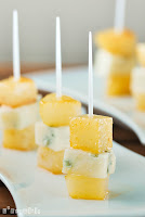 Pinchos de peras con miel y gorgonzola