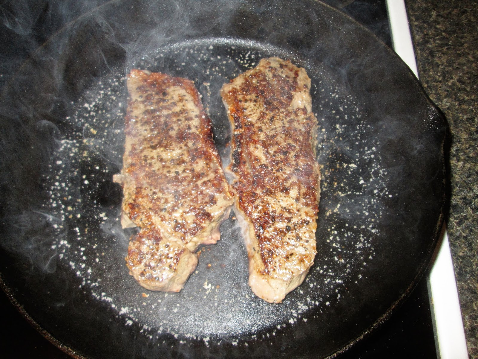 Christine's Cooking New York Strip Steak in a Cast Iron Fry Pan