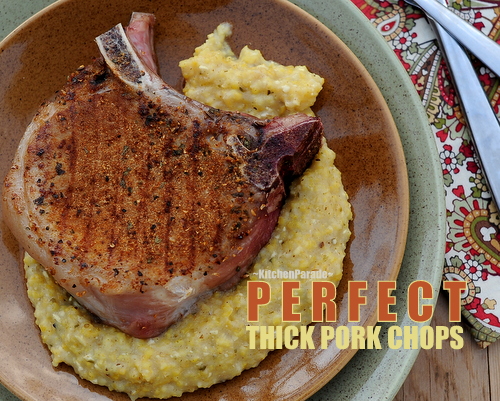 Perfect Thick Pork Chops, another Quick Supper ♥ KitchenParade.com, how to cook a thick pork chop, turning out juicy, perfectly cooked meat every time.