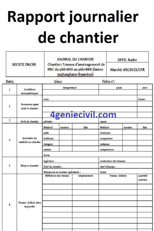 Exemple de rapport journalier de chantier BTP