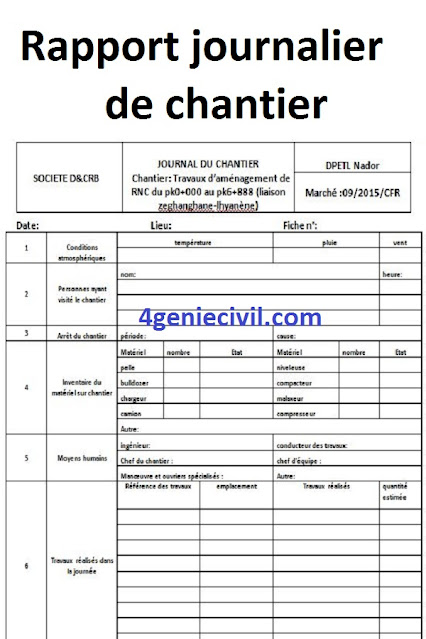 Exemple de rapport journalier de chantier BTP