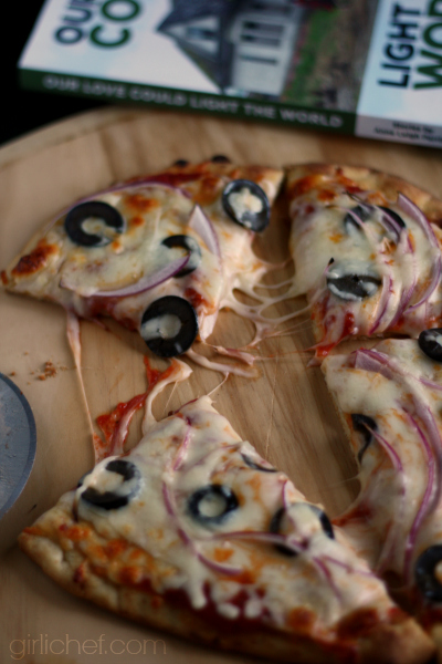 Onion and Black Olive Naan Pizza inspired by Our Love Could Light the World {book tour} | www.girlichef.com
