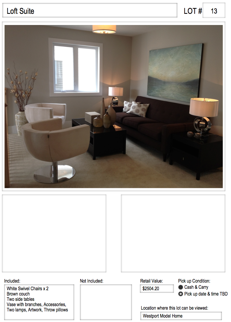michelle robitaille interiors Model Home Furniture Auction