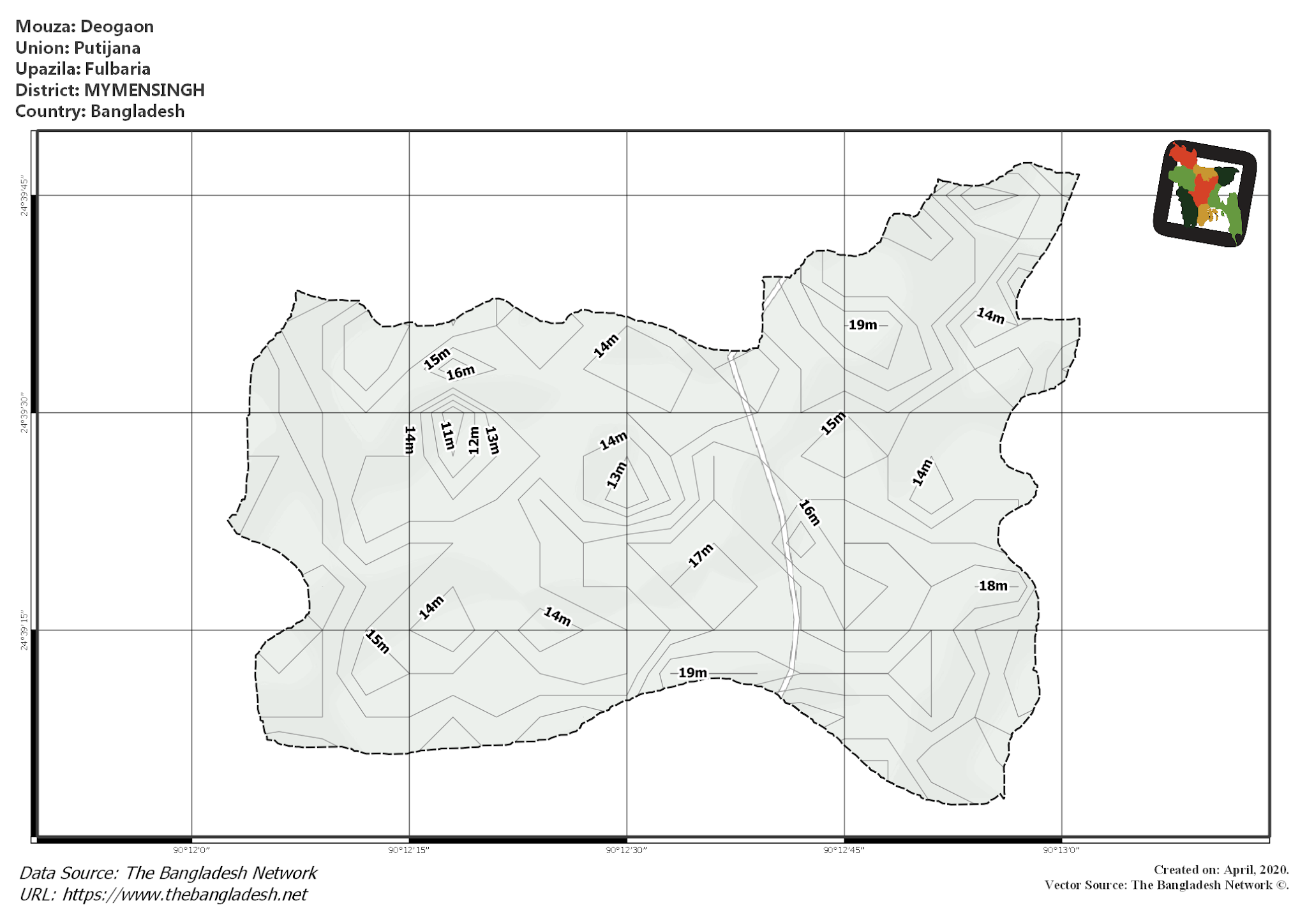 Map of Deogaon Mouza of Fulbaria Upazila, MYMENSINGH, Bangladesh.