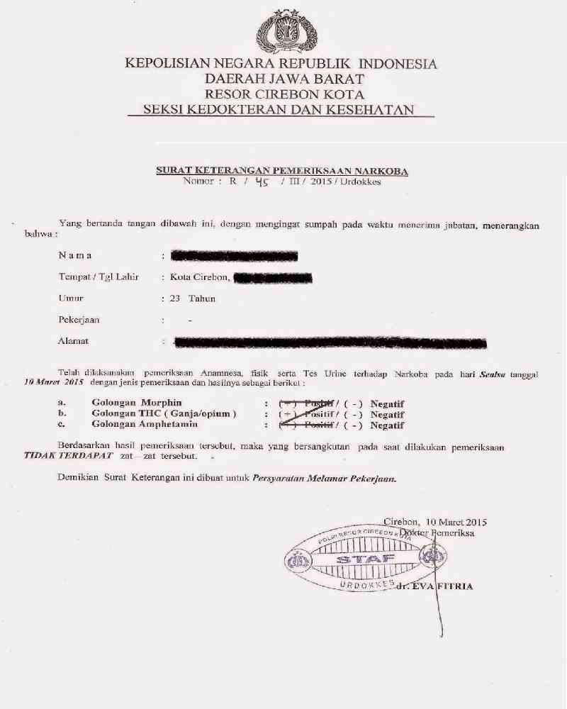 Contoh Surat Keterangan Bebas Napza Dari Bnn Atau Instansi