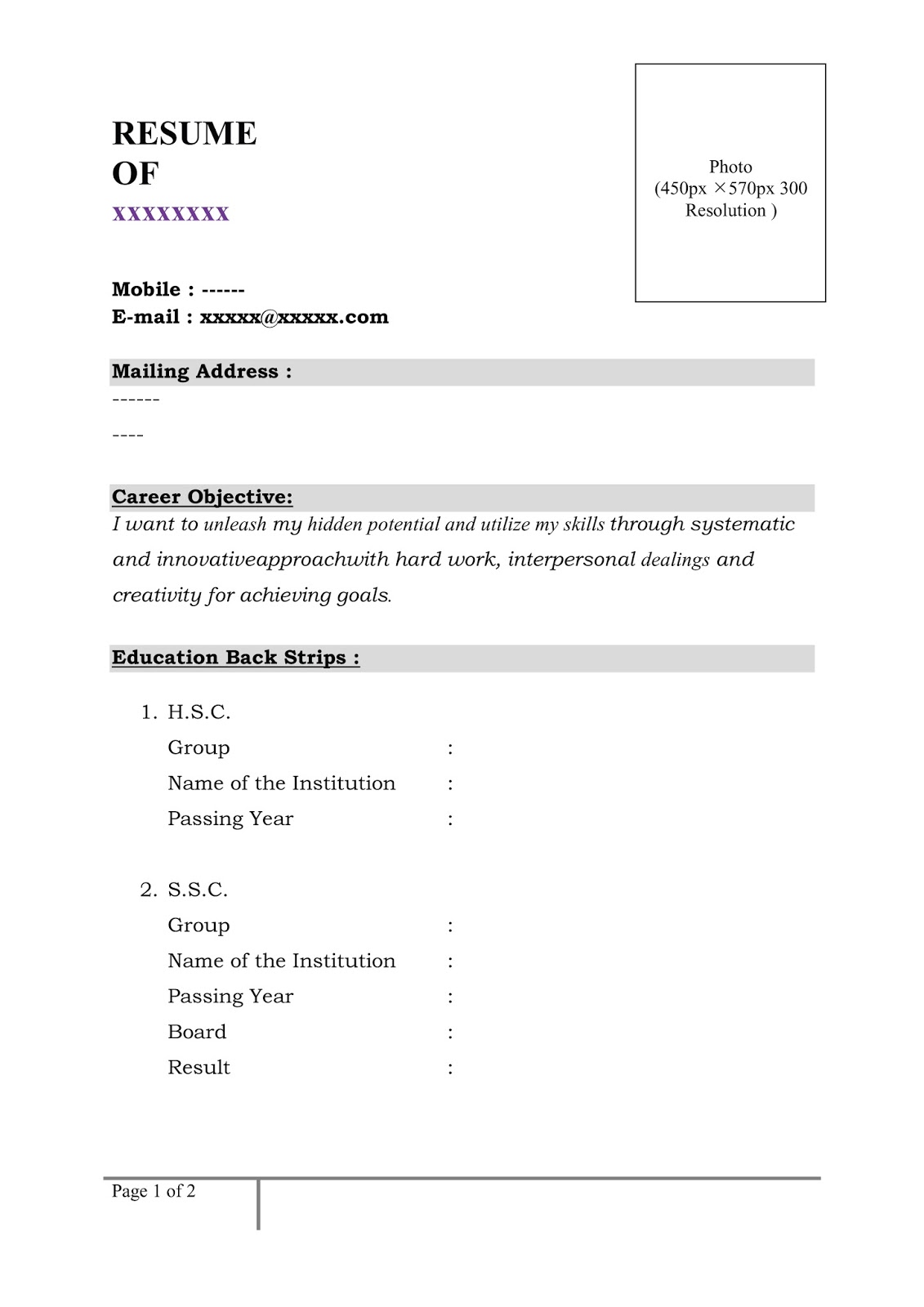 Curriculum vitae template picture