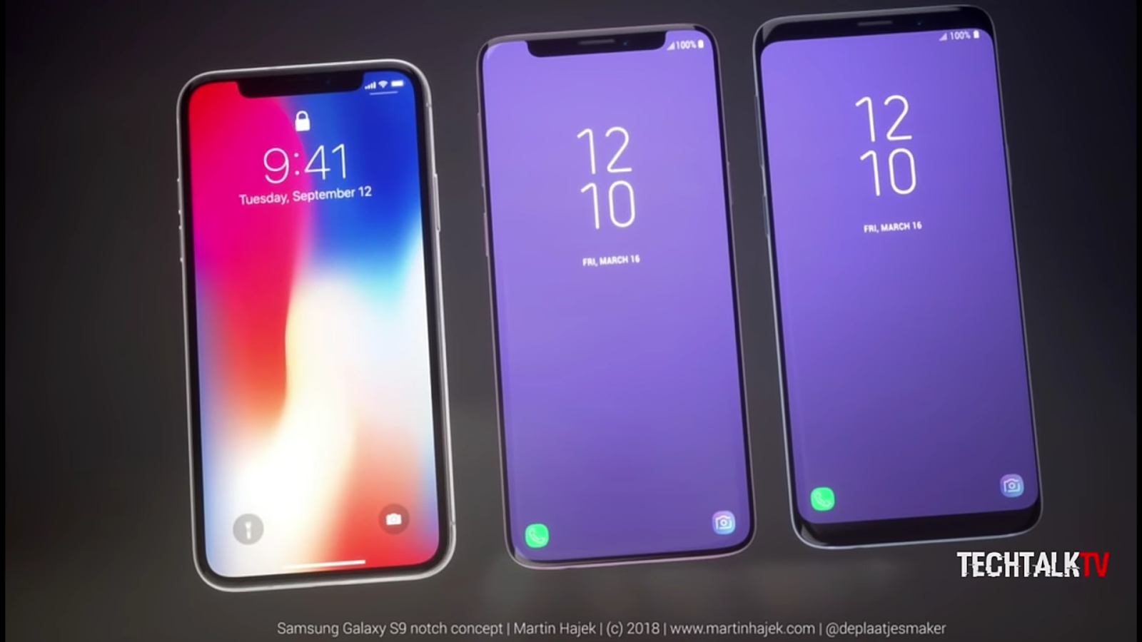 Side By Side - Apple iPhone X, Notched Galaxy S9, and the original galaxy s9