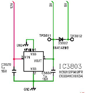 Hình 50 -  Sơ đồ mạch ổn áp tuyến tính tạo ra điện áp 9V từ nguồn 12V.