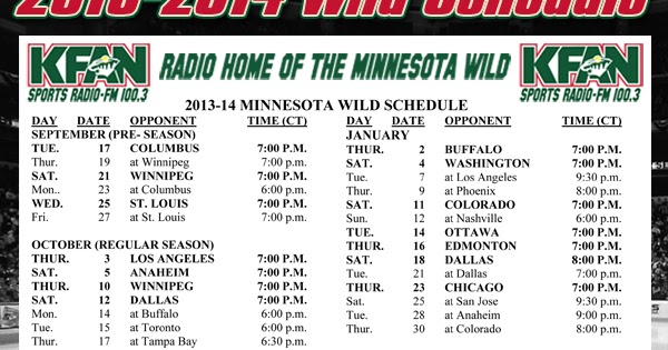 The Team of 18,001: Wild 2013-14 Regular Season Schedule Released
