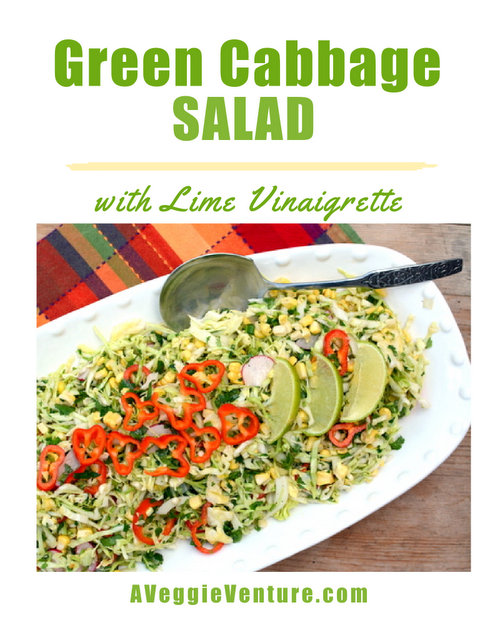 Green Cabbage Salad with Fresh Lime Vinaigrette, another fresh, healthy salad ♥ A Veggie Venture. Vegan. Gluten Free. Great for Meal Prep. Weight Watchers Friendly.